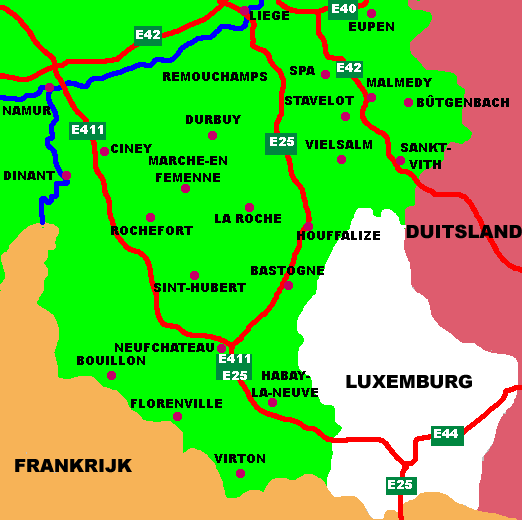 Landkaart Ardennen, E25